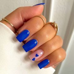 2023 Cute Nails, Nails That Look Good With Navy Blue Dress, Hannah Taylor, Nail Aesthetic, Royal Blue Nails, Unghie Sfumate, Heart Nail Designs, Nagellack Trends, Blue Acrylic Nails