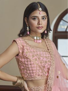 Buy smashing pink silk embroidered lehenga choli for celebrating the upcoming festival celebration. Shop this outstanding lehenga choli which comes with a Silk blouse and Net dupatta. Dupatta Border, Green Dupatta, Party Wear For Women, Gold Lehenga, Pool Party Wear, Bridesmaid Lehenga, Designer Bridal Lehenga Choli, Raw Silk Lehenga, Butterfly Net