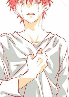 an anime character with red hair and white shirt