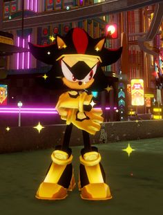 sonic the hedgehog is standing in front of a cityscape with neon lights