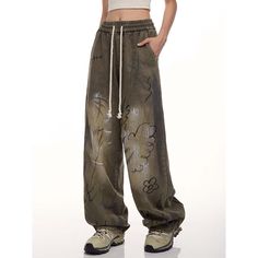 Graffiti Print Dance Cargo Pants  Material: 100%Cotton  Size: M, L, XL, 2XL Color: Brown, Army Green Waist Type: Mid-High Waist  Season: Spring, Fall, Winter   Occasion: Leisure, Outdoor, Daily, Vacation, Fall Outfits Cargo Pants With Graffiti In Front, High-waisted Drawstring Cargo Pants For Streetwear, High-waisted Baggy Cargo Pants With Drawstring, Graffiti Cargo Pants, Casual Graffiti Print Streetwear Pants, Fall Outfits Pinterest, Graffiti Prints, Army Green, Cargo Pants