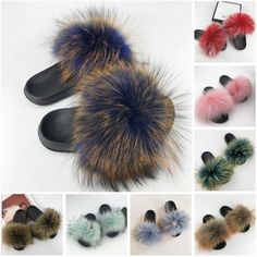 Women's Fur Slides, Shop fox fur, sheepskin, rabbit fur slippers online - Slippersin.com Trendy Blue Slippers With Round Toe, Trendy Blue Round Toe Slippers, Blue Round Toe Slippers For Spring, Trendy Blue Slide Sandals, Blue Slide Slippers For Spring, Raver Girl, Fur Sandals, Slippers Online, Goth Corset