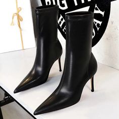 Mid-Calf Pointed Toe High-heel Boots Boots Plus Size, Cold Summer, Heels Sneakers, Leather Boots Heels, Women Ankle Boots, Women Heels, Stiletto Boots, High Heel Boots Ankle, Womens Mid Calf Boots