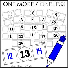 a one more / one less game with numbers and pencil