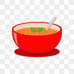 a bowl of soup with a spoon in it, on a white background png