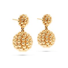 Gorgeous orbs of gilded berries make this irresistible pair of Double Drop earrings your go-to set for pretty much everything, from cooking class to date night cocktails. You’ll especially adore how they shimmer and shake playfully as you confidently nod, “yes, yes, I know,” a million times as you navigate your daily adventures with style and wit. Chic Yellow Gold Earrings For Party, Glamorous Yellow Gold Earrings For Party, Gold Sphere Earrings For Party, French Romance, Shimmer N Shine, Fall Winter Collection, Cooking Class, Earrings In Gold, Gold Drop Earrings