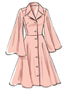 a drawing of a pink dress with long sleeves and buttons on the front, as well as