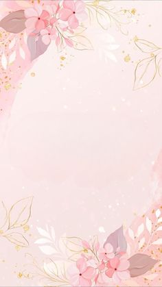 a pink and gold background with flowers on the bottom right corner is an empty space in the middle