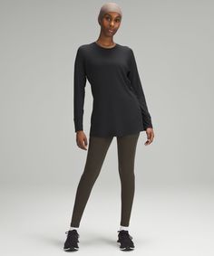 High Coverage For High Performance. This Lightweight, Crew-Neck Long Sleeve Has A Relaxed Yet Streamlined Fit And All The Technical Details You Need To Get Through A Tough Workout. Designed For Training. A Loose, Away-From-Body Fit With A Little Extra Room:slim Sleeves:long Length Keeps Bum And Hips Covered. Zippered Pocket. This Garment Was Treated With No-Stink Zinc To Inhibit The Growth Of Odour-Causing Bacteria On The Fabric. | Abrasion-Resistant High-Coverage Long-Sleeve Shirt Stretchy Lululemon Crew Neck Top, Lululemon Stretch Crew Neck Top, Casual Black Lululemon Tops, Black Lululemon Tops, Stretch Lululemon Tops For Layering, Lululemon Stretch Tops For Layering, Versatile Lululemon Tops For Fall, Lululemon Crew Neck Tops For Layering, Lululemon Relaxed Fit Long Sleeve Tops