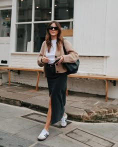 7 Influencers Share the Top Items on Their Spring Wish Lists | Who What Wear Kim Turkington, Updated Closet, Long Denim Skirt Outfit, Spring Skirt Outfits, Trainers Outfit