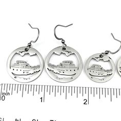 Great Lakes Freighter Earrings, Stainless steel non-tarnish. Our earrings are cut from thick shiny Stainless Steel Fish Hook style Stainless Steel Earwires Petite size charm measures just over 3/4" wide (18mm) Large Charm is 23 mm or just shy of 1" Stainless steel / non-tarnish / no plating See Care and Wear Instructions on home page for more information on Stainless Steel jewelry Matching Pendants in two sizes also available ⓒ Copyright All Designs and Images by Be Inspired UP. All Rights Reserved. Pierced Stainless Steel Hoop Earrings, Nickel-free Surgical Steel Hoop Jewelry, Nickel-free Round Surgical Steel Jewelry, Adjustable Hypoallergenic Stainless Steel Earrings, Hypoallergenic Round Surgical Steel Earrings, Pierced Round Stainless Steel Earrings, Hypoallergenic Stainless Steel Round Earrings, Hypoallergenic Round Stainless Steel Earrings, Nickel-free Metal Plug Earrings