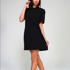 Little Black Dress New Black Shift Midi Dress With Short Sleeves, Black A-line Mini Dress For Going Out, Black A-line Mini Dress For Work, Black A-line Mini Dress For Workwear, Black A-line Shift Midi Dress, Black A-line Shift Dress, Black Mini Dress For Workwear, Sleek Short Sleeve Mini Dress For Spring, Sleek Short Sleeve Spring Mini Dress