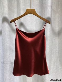 Olivia Mark - Multicolor Glossy Camisole Innerwear with Satin Finish, Loose Draped Fit for Stylish Layering Cheap Zara Party Camisole, Cheongsam, Olivia Mark, Satin Finish, Spaghetti Strap, Layering, Spaghetti, Satin, Collar