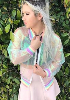 Rainbow Hologram Bomber Jacket Hologram Effect, Jacket Art, Modern Clothes, Edgy Outfits, Cute Fashion, Jacket Outfits, Passion For Fashion, Fashion Art