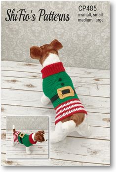 Elf Dog Sweater Crochet Pattern -485 Crochet pattern by ShiFio's Patterns Dog Jumper Pattern, Dog Sweater Crochet, Jumper Pattern, Christmas Crochet Pattern