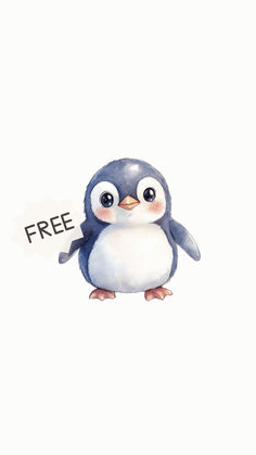 a penguin with a free sign in its hand