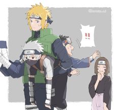 the naruto family is standing in front of each other and one person has his hand on his face