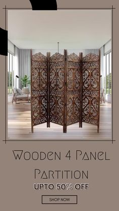 wooden 4 panel partition up to 50 % off