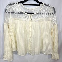 Nwt Free People Ivory Lace Cropped Cardigan, Retails For $98 Size: Small Condition: New With Tags, Extra Button And Thread Included Approximate Measurements: Pit To Pit: 23in Shoulder To Hem: 19in Ships Next Business Day. Offers Welcome! Ecru Long Sleeve Top For Spring, Cream Long Sleeve Blouse For Layering, Cream Blouse For Brunch In Fall, Chic Spring Tops In Winter White, Cream Button-up Tops For Layering, Chic Ecru Tops For Spring, Winter White Long Sleeve Top For Spring, Cream Blouse For Daywear In Fall, Spring Cream Button-up Blouse