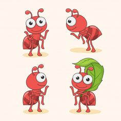 cartoon ant with different poses and expressions