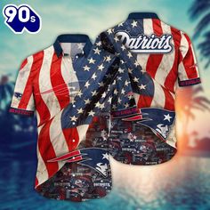 New England Patriots NFL US Flaq 4th Of July Hawaiian Shirt For Fans Trending Summer Football Shirts The Hawaiian Shirt is an iconic symbol of laid-back, tropical style. Crafted from lightweight, breathable fabrics, it offers a comfortable and relaxed fit, perfect for warm weather escapades. Its vibrant, exotic patterns evoke the spirit of the Hawaiian islands, radiating a sense of fun and adventure. With its button-up design and collared finish, it strikes the perfect balance between casual and Retro Tops For Sports Events In Summer, Retro Summer Tops For Sports Events, Retro Tops For Summer Sports Events, Casual American Flag Print Top For Vacation, Casual American Flag Print Shirt For Summer, Casual Summer Shirt With American Flag Print, Patriotic Beach Tops With Flag Print, Printed Tops For Summer Fan Merchandise, 4th Of July Vacation Tops With Short Sleeves