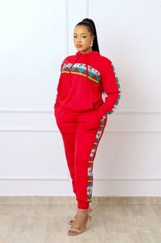 Rock a cool, street-ready vibe in this hoodie and jogger set styled with beautiful Ankara print details. HOODIE 100% cotton plush fabric long sleeve front pocket SWEATPANTS 100% cotton elastic waist Side pockets plush fabric Ankara print details on the side Inseam 29.5” SET Unlined Made in Nigeria Models are wearing a XS and XL CARE INSTRUCTIONS: Hand wash cold, DO NOT BLEACH, Hang dry, Press with cool iron on the wrong side only. Dip Hem Top, Pocket Sweatpants, How To Curl Short Hair, Sweatpants Outfit, Ankara Print, Stage Costume, Printed Joggers, Ankara Fabric, Plush Fabric