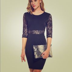 65% Polyester, 35% Cotton Look Lovely In Lace: From The Round Neckline To The Knee Length Hem, Features A Patchwork With Floral Lace, Accented By Scalloped Edges With Flirty Lace. Bodycon Dress With Lace Sleeves For Night Out, Sheath Dress For Going Out, Knee-length Dresses With Lace Sleeves For Night Out, Sheath Dress With Lace Sleeves For Night Out, Bodycon Dress With Lace Sleeves, Mini Length, Formal Bodycon Dress With Lace Sleeves, Spring Bodycon Dress With Lace Sleeves For Night Out, Elegant Sheath Dress For Going Out, Fitted Lace Dress For Going Out