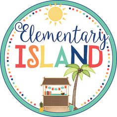 the logo for elementary island with a small hut and palm tree in front of it