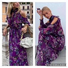 Purple Floral Chiffon Cold Shoulder Dress. Flowy And Romantic. New With Tags, Medium. Chic Purple Maxi Dress, Purple Long Sleeve Maxi Dress For Spring, Fall Beach Maxi Dress In Purple, Purple Maxi Dress For Beach In Fall, Purple Long Sleeve Ruffled Maxi Dress, Purple Long Sleeve Maxi Dress With Ruffles, Flowy Purple Maxi Dress, Purple Bohemian Maxi Dress For Fall, Flowy Purple Maxi Dress For Fall