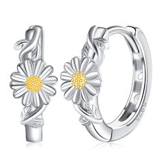 PRICES MAY VARY. ♥Design♥ Super loving pair of daisy hoop earings, classic and delicated. These earrings are comfortable and lightweight, easy to match any clothes. Give a surprise to your loved one while embedding a striking impression. ♥Top Quality♥ Superbly crafted in 925 sterling silver with gold plated daisy petals, stamped with S925. Nickel-free, lead-free and Hypoallergenic are friendly for sensitive ears. High polish finishing and not easy to fade, long time keep bright as new. ♥Daisy Ea Unique Gifts For Women, Daisy Earrings, Month Flowers, Hypoallergenic Earrings, Jewelry Outfit, Flower Jewellery, Elegant Gift, Jewelry Earrings Hoops, Flower Earrings