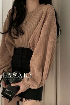 Lasaky - Autumn Knitted Base Layer Top: Loose Fit, Long Sleeves, and Lightweight Chique Outfit, Lantern Sleeve Top, Korean Girl Fashion, Mode Inspo, Pullover Sweater Women, 가을 패션, Korean Outfits, Looks Vintage, Aesthetic Outfits