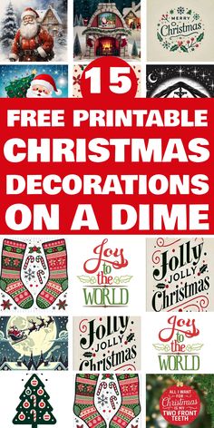 15 free printable Christmas decorations including Santa, Christmas trees, and festive phrases. Free Printable Christmas Decorations, Christmas Free Printables, Red And Green Decor, Printable Christmas Decorations, Merry Christmas Printable, Christmas Tree Printable, Printable Decorations, Unique Christmas Decorations