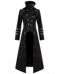 Stunning Gothic Visual-Kei/Steampunk style long coat in soft distressed-effect cotton fabric, with unique zip-off feature at the waist to transform into a short jacket! FITS CHEST SIZE. Steampunk Long Coat For Halloween, Cyberpunk Winter Outerwear For Alternative Fashion, Cyberpunk Hooded Jacket With Detachable Hood For Fall, Alternative Halloween Outerwear, Steampunk Long Coat For Alternative Fashion, Hooded Punk Outerwear For Halloween, Fitted Hooded Halloween Outerwear, Vintage Long Coat For Halloween, Punk Hooded Outerwear For Halloween