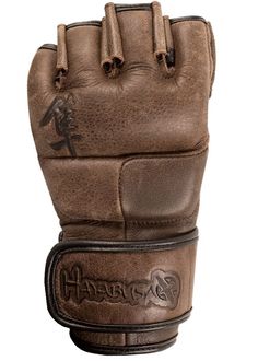 an image of a brown leather glove with the words, hope in black on it