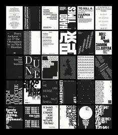 a black and white poster with many different types of typograms on it