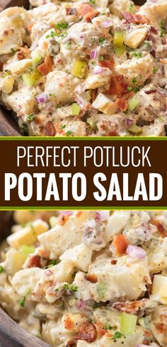 potato salad in a bowl with text overlay