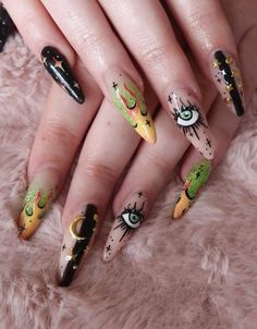 Pirate Nail Art, Mystic Nails, Crystal Tips, Horror Nails, Glass Nails Art, Cheetah Print Nails, Evil Eye Nails, Witch Nails