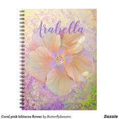 a spiral notebook with an image of a flower and the word'arablla'on it