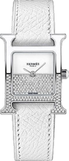 Hermes Heure H PM with White Strap Watch Modern Diamond White Watches With Diamond Hour Markers, Modern Diamond White Watch With Diamond Hour Markers, Modern Watches With Diamond Hour Markers In Diamond White, Evening White Diamond Watch, White Diamond Watch With Rectangular Dial, Modern White Diamond Watch With Rectangular Dial, Timeless White Diamond Watch With Rectangular Dial, Luxury White Diamond Watch For Evening, Designer White Leather Watches