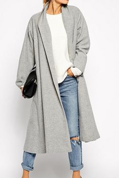 Shawl Neck Gray Wool Coat GRAY: Jackets & Coats | ZAFUL Outfit Essentials, Gray Wool Coat, Gray Coat, Hippie Chic, Street Styles