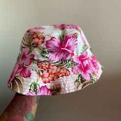 Floral Bucket Hat White One Size Bucket Hat For Vacation, White One-size Bucket Hat For Vacation, White Sun Hat For Summer, White One Size Bucket Hat For The Beach, White Vacation Hat One Size, White One-size Sun Hat For Vacation, White One Size Hat For Vacation, White Hat For Vacation, One Size, White Hat For Vacation