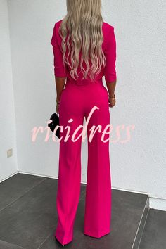 Elegant Pink High-waist Jumpsuits And Rompers, Elegant High Waist Pink Jumpsuits And Rompers, Elegant Long Sleeve Summer Pantsuit, Elegant Summer Long Sleeve Pantsuit, Summer Elegant Long Sleeve Pantsuit, Elegant Summer Pantsuit With Long Sleeves, Elegant Formal Solid Color Pants, Elegant Solid Color Formal Pants, Elegant Solid Color Office Pants