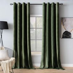 PRICES MAY VARY. WELL MADE: Sold as 2 panels, each measuring 52"W x 80"L (from top edge of installed rod to bottom). Curtains with GROMMET TOP are easy to slide. FINE DETAIL: Each curtain has 8 HOLES and the inside diameter of the GROMMET holes is 1.6 inches. And Every edge of the curtain is well sewn. LUXURY APPEARANCE: MIULEE velvet curtains are silky smooth, soft, draped and feel very good to the touch. They can be easily integrated into any style setting to make your room look more refined and elegant. FUNCTION: Blackout curtains can block 70-80% of the light (the darker color works better), and can also reduce noise and keep heat down in summers or keep cold out in winters to achieve smart energy saving and provide privacy. KINDLY REMIND: Due to the production process, the curtains ma Classical Living Room, Velvet Drapes, Soundproof Room, Elegant Curtains, Green Curtains, Drape Panel, Black Curtains, Beautiful Curtains, Thermal Curtains