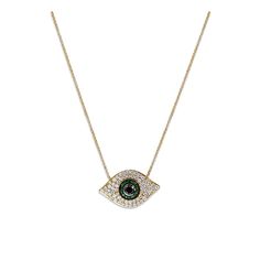 This Gold Pave Black Diamond Emerald Evil Eye Necklace features diamonds and emerald set in 14k Yellow Gold. Diamond 0.95 cts Black Diamond 0.26 cts Emerald 0.13 cts Gold 5.44 grams Measures 14+1 inch extension Green Diamond Necklace With Single Cut Diamonds, Green Diamond Pave Setting Jewelry, Green Diamond Jewelry With Pave Setting, Luxury Jewelry With Single Cut Diamonds For May Birthstone, Green Necklace With Pave Setting As Gift, Diamond Jewelry With Pave Setting For May Birthstone, Diamond Pendant Necklace For May Birthstone, Emerald Set, Evil Eye Necklace