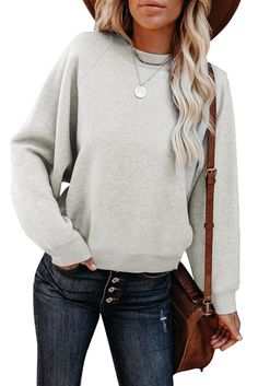 Gray Crew Neck Raglan Sleeve Sweatshirt Raglan Sleeve Sweatshirt, Plain Sweatshirt, Thick Fabric, Casual Pullover, Raglan Sleeve, Body Shapes, Casual Style, Designer Fashion, Summer Outfits