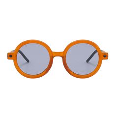 It's a fact: sunshine and Ice Cream were made for each other. Add this fun frame to your wardrobe to wear on your next sunny day adventure — featuring a full-rim plastic construction, bright face front, and cute round shape.Frame Shape: RoundFrame Color: OrangeFrame Material: PCLens Color: GreyLens Material: PCRim Type: Full RimLens Width: 60 mmBridge Width: 23 mmTemple Length: 150 mmFrame Width: 150 mmLens Height: 59 mmWeight: 30.9 gUV Protection: UV400Spring Hinge: No Trendy Round Sunglasses For Outdoor Use, Trendy Round Sunglasses For Outdoor, Trendy Round Sunglasses For Outdoors, Yellow Plastic Sunglasses For Summer, Retro Round Sunglasses For Beach, Retro Round Sunglasses For The Beach, Adjustable Retro Sunglasses For The Beach, Casual Round Sunglasses For Outdoors, Fun Orange Tinted Sunglasses