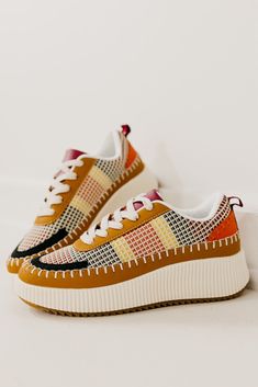 Fall Sneakers With Rubber Sole, Orange Low-top Sneakers For Fall, Trendy Fall Sneakers With Perforated Toe Box, Textile Sneakers For Fall, Trendy Fall Sneakers With Textured Sole, Platform Lace-up Sneakers For Fall, Multicolor Round Toe Sneakers For Fall, Casual Multicolor Fall Sneakers, Trendy Multicolor Fall Sneakers