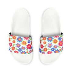 Take on the summer heat with style thanks to these personalized slide sandals for women. Made with PU outsoles and an edge-to-edge strap customization that will never peel, crack, or fade, these sandals feature a high-end quality factor comparable to household-name brands. The straps are made with neoprene and polyester to avoid chafing while the ergonomic sole keeps discomfort at bay. .: Material: 100% PU (polyurethane) outsoles / polyester & neoprene straps .: Black & white outsole color options .: Printed strap surface .: Includes brand name on the bottom of the sole .: Blank product sourced from China .: *Straps are NOT removable US 6 US 7 US 8 US 9 US 10 US 11 US 12 EU size 37.5 38.5 40 41 42 43 44 UK size 4 5 6 7 8 9 10 Length, in 9.06 9.49 9.80 10.12 10.31 10.51 10.79 White Trendy Slip-on Jelly Sandals, Non-slip Jelly Sandals For Spring, Summer Vacation Non-slip Jelly Sandals, Trendy Flat Eva Sandals, Open Toe Eva Sandals For Beach Season, Trendy Slip-on Platform Slippers For Vacation, White Eva Sandals For Vacation, Synthetic Slip-on Sandals For Summer Outings, Cushioned Open Toe Slides In Eva