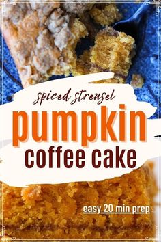 Stop everything! Make this coffee cake now! This Pumpkin Coffee Cake with pumpkin spice streusel topping is soft, tender and flavored with pumpkin puree and homemade pumpkin spice! Sour cream, pumpkin puree and milk make this cake incredibly moist. Sour Milk Recipes, Easy Dinner Party Desserts, Quick Yummy Desserts, Pumpkin Coffee Cake, Pumpkin Streusel, Sour Milk, Pumpkin Pie Spice Mix, Cheesecake Bites Recipe, Crumb Cake Recipe