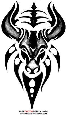 Tribal bull tattoo design Black And White, Tattoos, White, Black